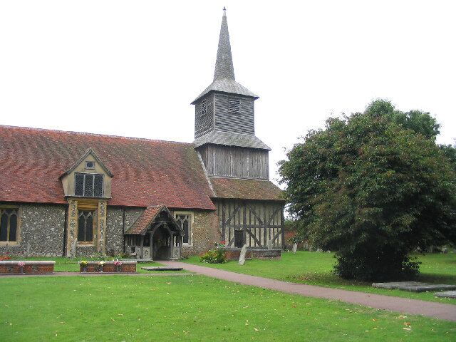 Priory Church of St. Laurence, Blackmore, Essex. The church and the adjacent Jericho Priory are moated. The church is all that remains of an Augustine Priory built in the 12th century.