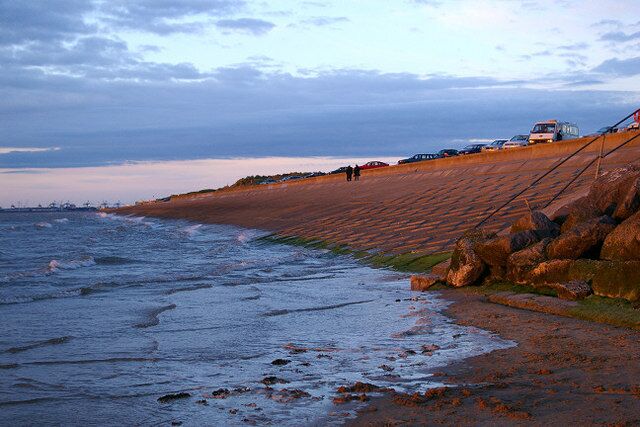 Embankment at Leasowe Gunsite. This concrete embankment runs for several miles along the North Wirral coast.