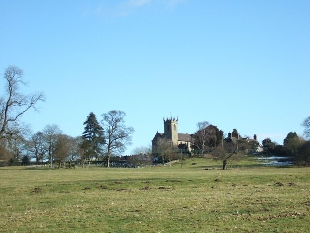 Sandon Park Sandon Church seen from the drive through the park to Sandon Hall.