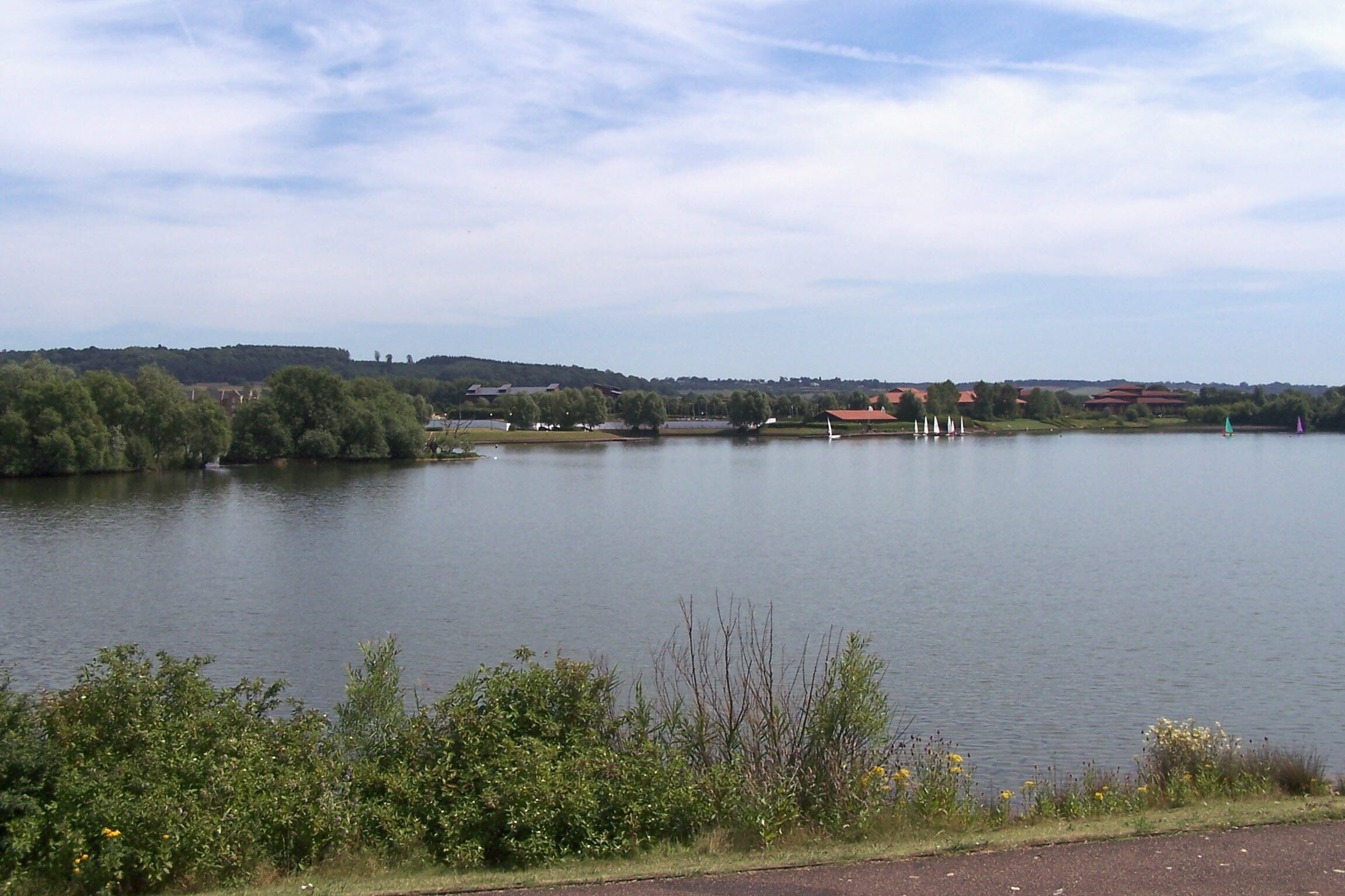 Caldecotte Lake in Milton Keynes, seen from Bletcham Way
