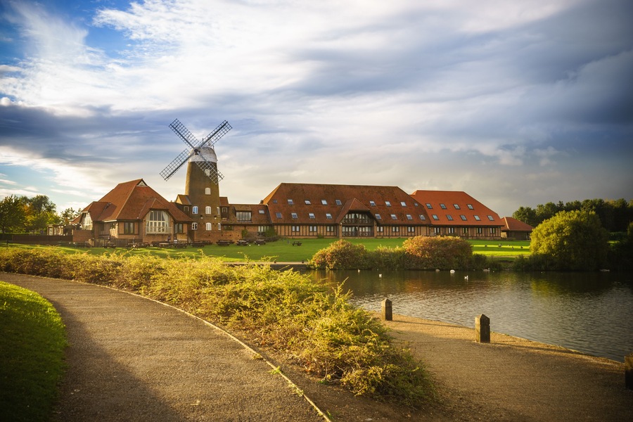 Old windmill at Caldecotte Lake in Milton Keynes, UK. Selective focus; Shutterstock ID 508961266