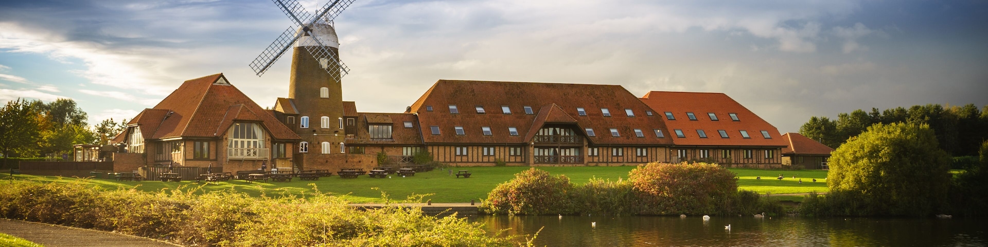 Old windmill at Caldecotte Lake in Milton Keynes, UK. Selective focus; Shutterstock ID 508961266