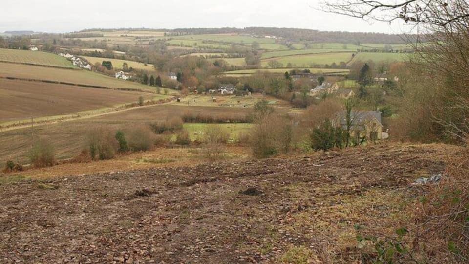 Valley at Joyford. From the track mentioned in 1723742, a view down the valley containing Joyford Mill, and which continues (with the stream underground for some of the way) to meet the Wye mear Lower Lydbrook.