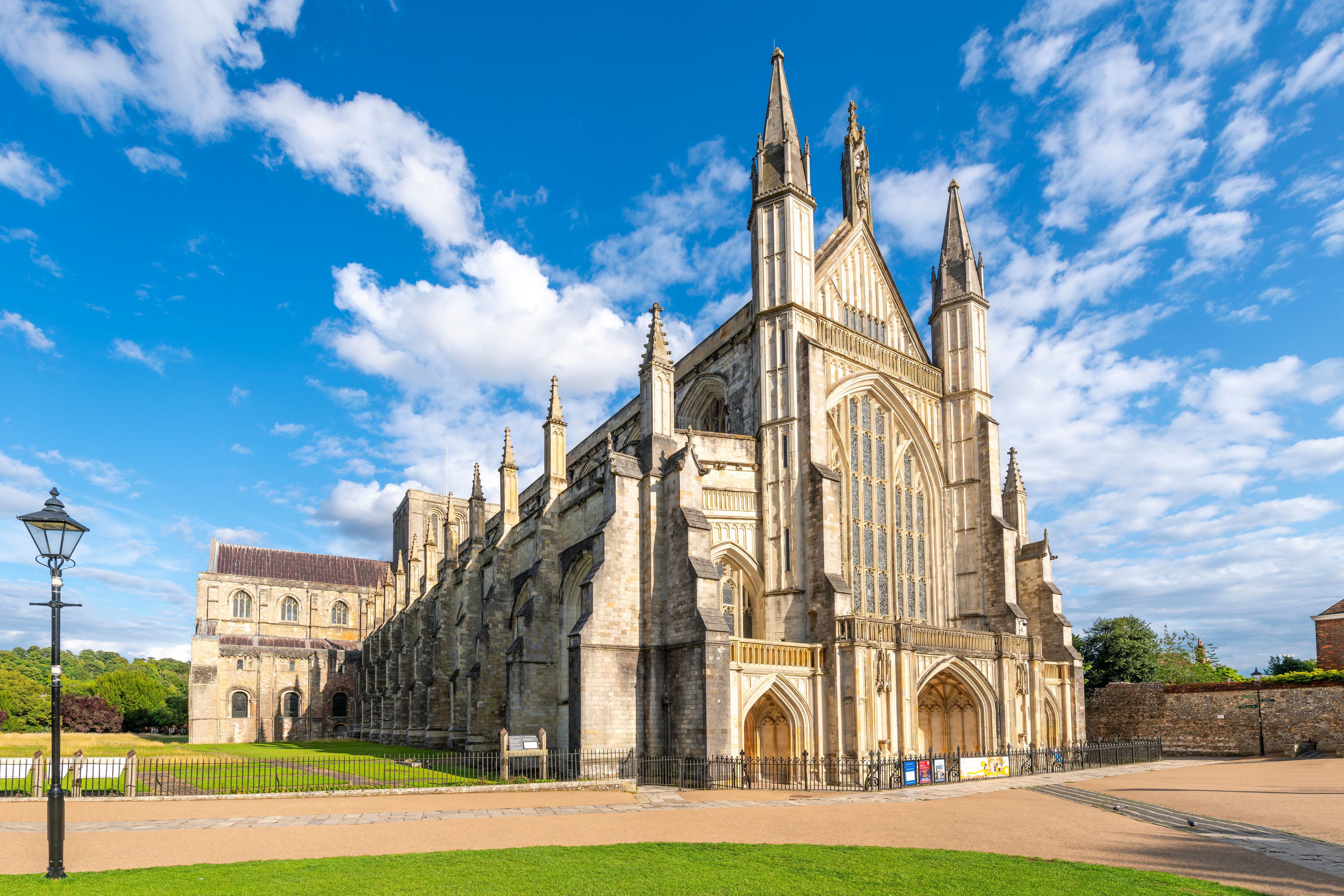 A large Gothic cathedral with multiple spires and a prominent entrance.