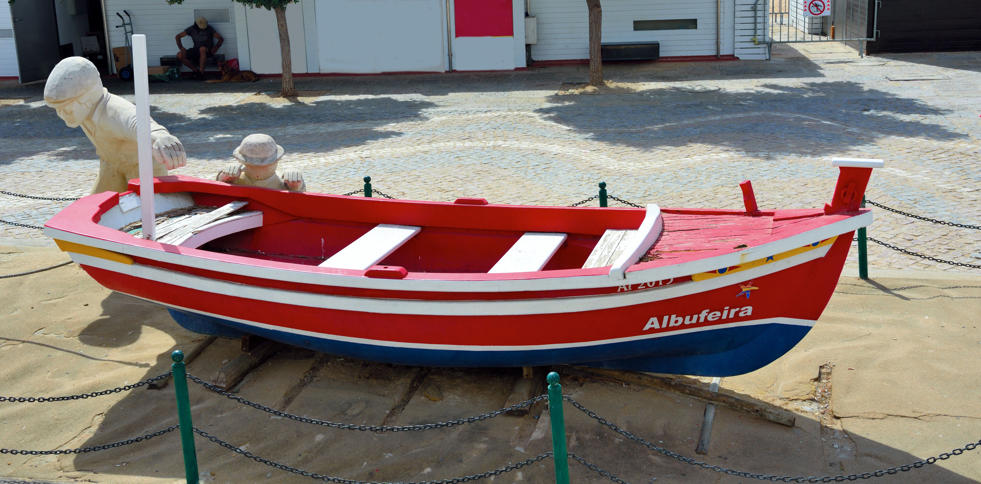 typical portuguese boat as decoration in the old town of albufeira algarve portugal