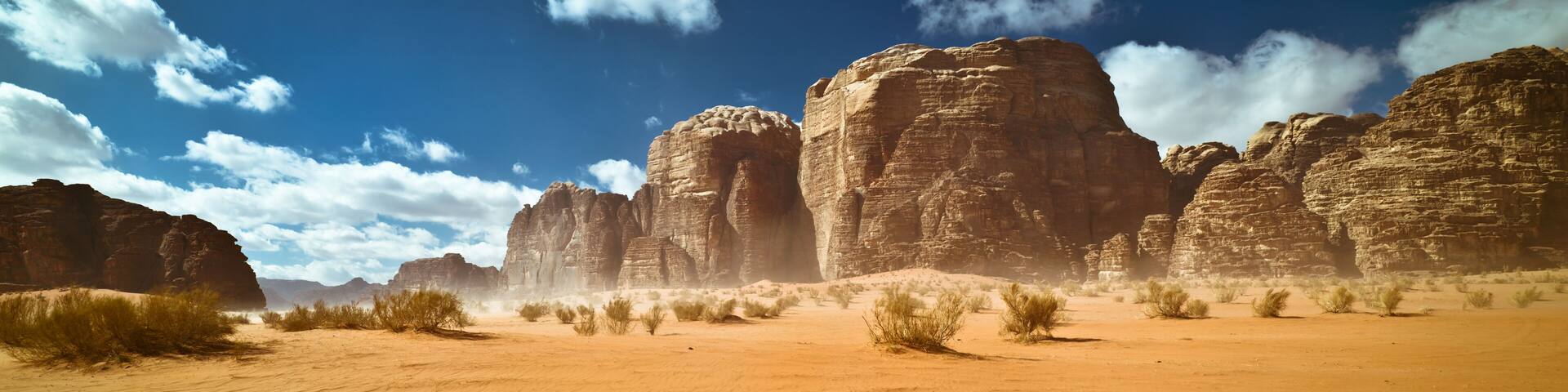 Nature and rocks of Wadi Rum or Valley of the Moon desert, Jordan, sand storm