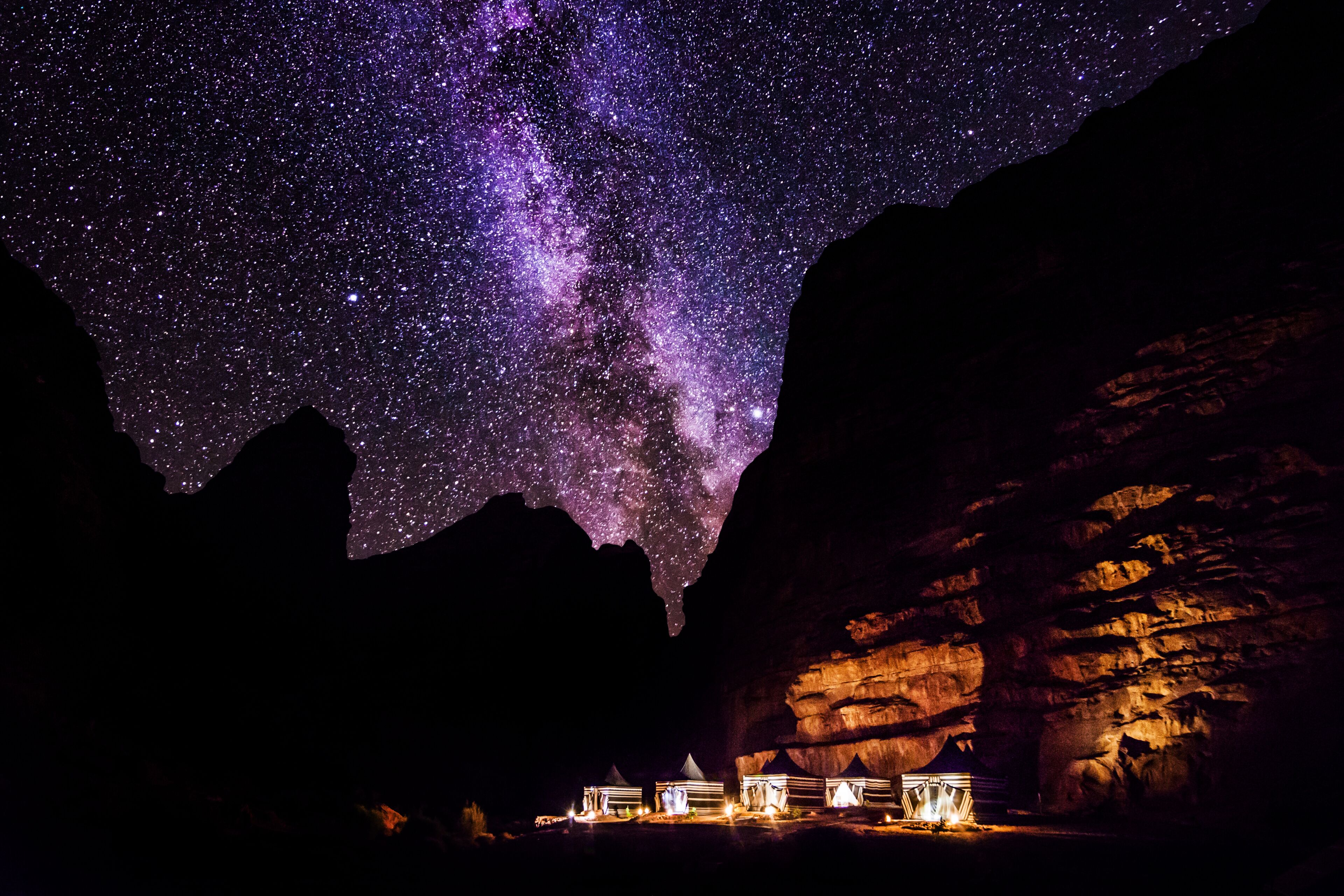 Wadi Rum desert landscape at night, Jordan