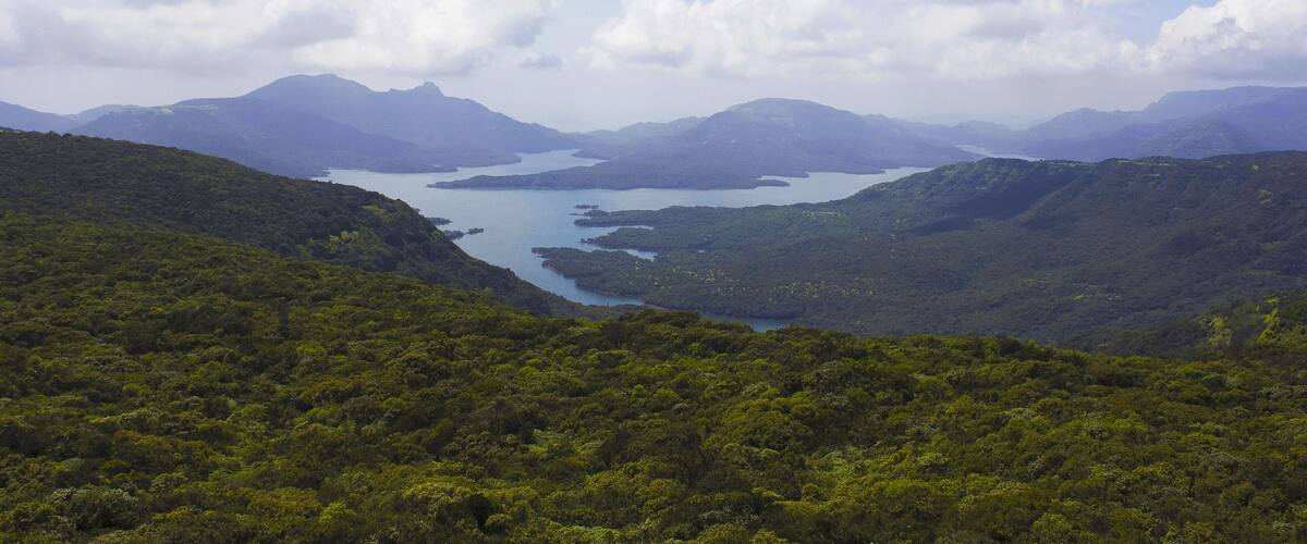 Long shot of Koyna backwaters at Satara District, Maharashtra, India