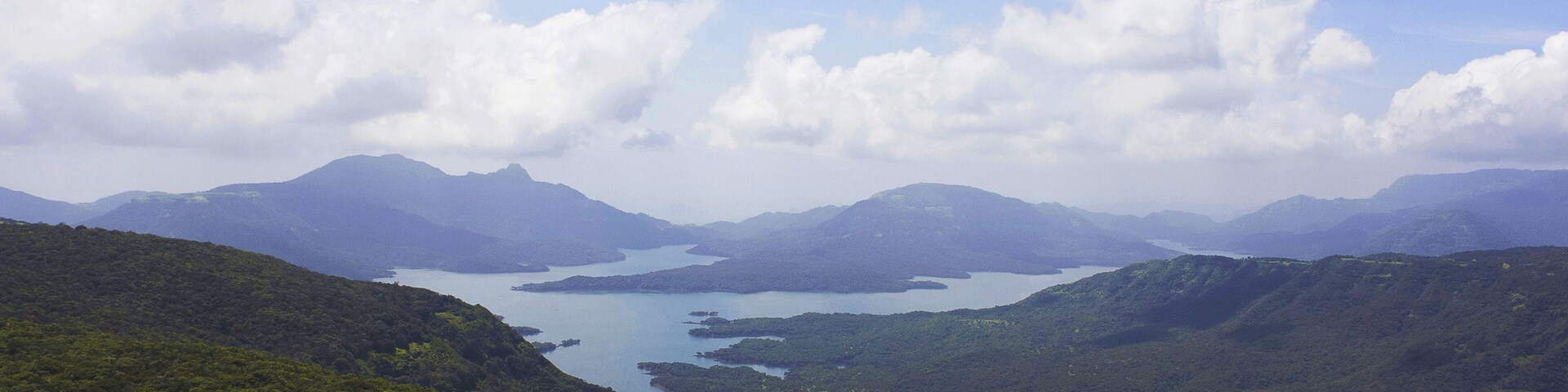 Long shot of Koyna backwaters at Satara District, Maharashtra, India
