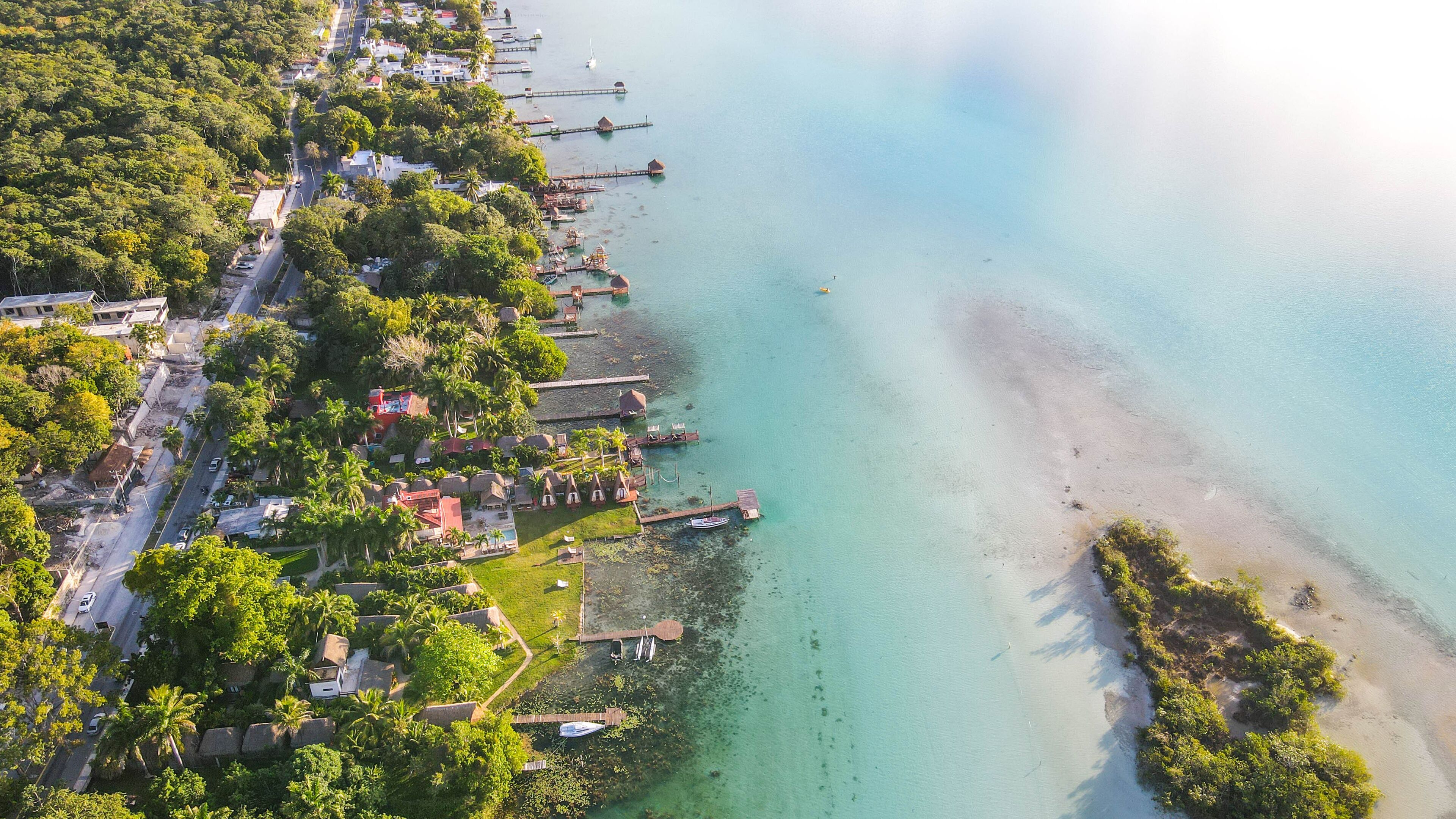 Aerial view of Bacalar Lagoon, near Cancun, in Riviera Maya, Mexico