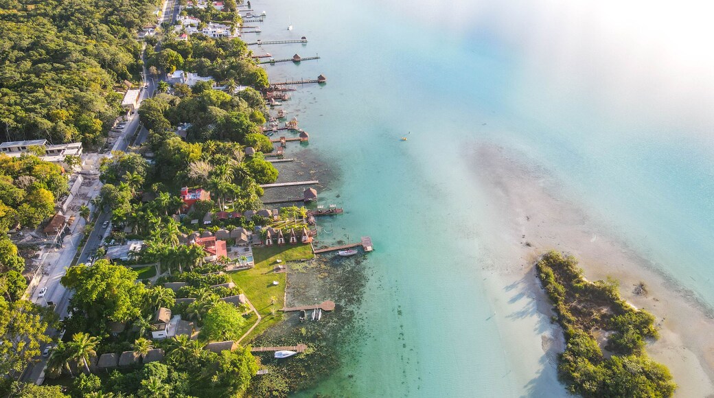 Aerial view of Bacalar Lagoon, near Cancun, in Riviera Maya, Mexico