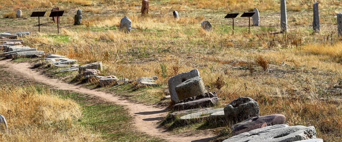 Burana Tower is one of the last remaining monuments at the ancient Silk Road city of Balasagun, located nearby the modern city of Tokmok in the Kyrgyz Republic (Kyrgyzstan). The tower site also features a small museum, an open-air museum with a collection of petroglyphs and “balbals” (akin to grave markers), and the hill that once was the royal palace. The views toward the mountains are spectacular on a clear day.