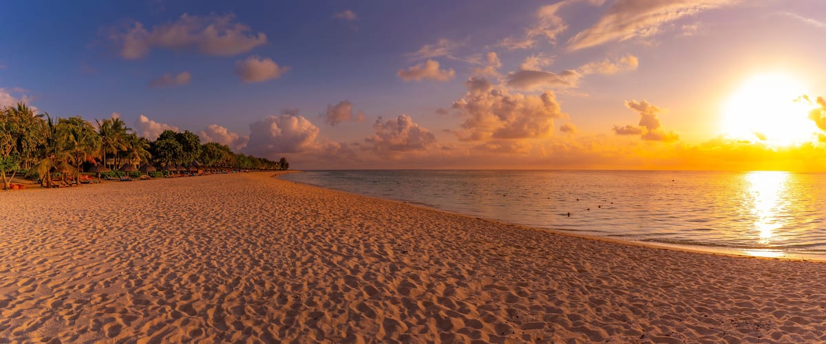 View of Le Morne Public Beach at sunset, Le Morne, Riviere Noire District, Mauritius
