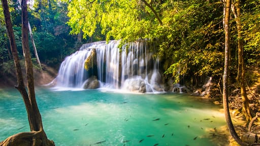 Erawan Waterfall in National Park, Thailand,Blue emerald color waterfall