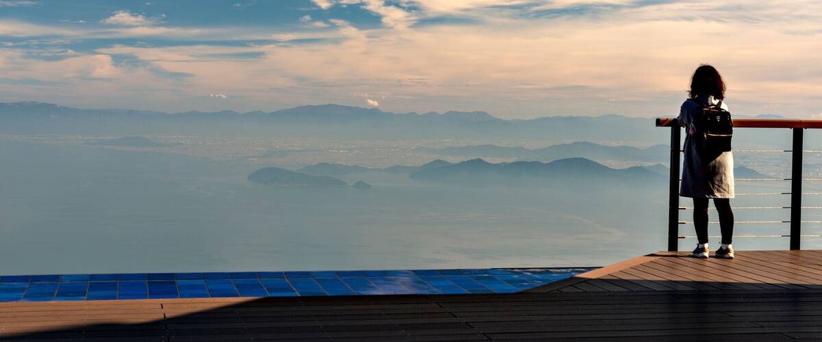 View of lake Biwa from the top of Mount Uchimi in Otsu city, Shiga prefecture, Japan