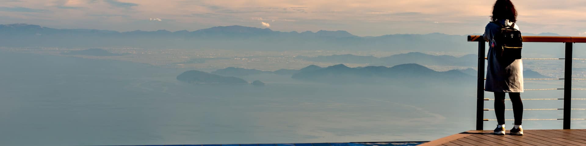 View of lake Biwa from the top of Mount Uchimi in Otsu city, Shiga prefecture, Japan