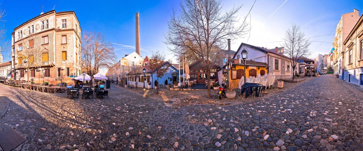 Belgrade. Famous Skadarlija old cobbled streets in historic Beograd