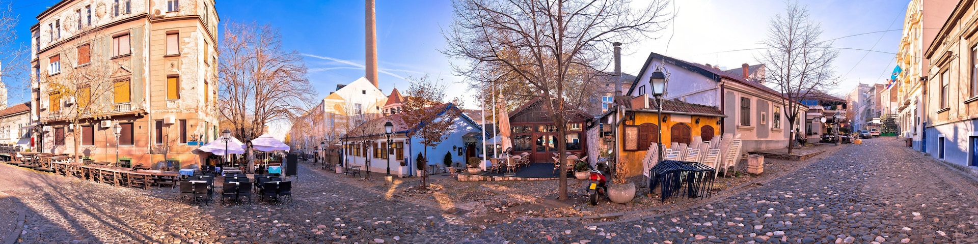 Belgrade. Famous Skadarlija old cobbled streets in historic Beograd