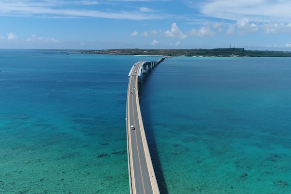 Aerial shot of irabu-ohashi bridge, miyakojima,okinawa,
Japan