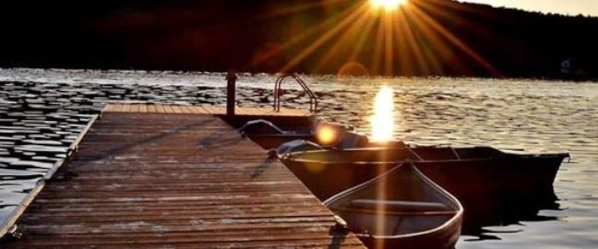 The dock at Camping Lac et Foret where beautiful sunsets can be viewed.