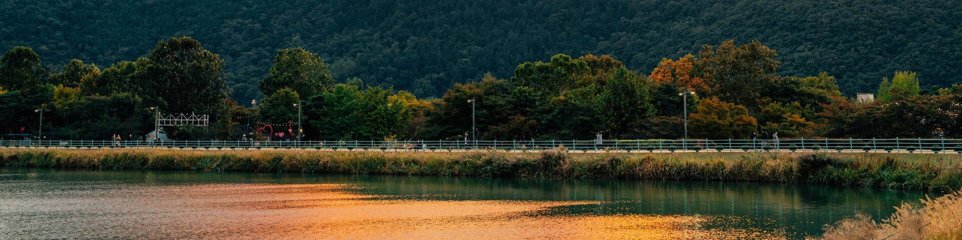 Suseongmot Lake with sunset sky in Daegu, Korea