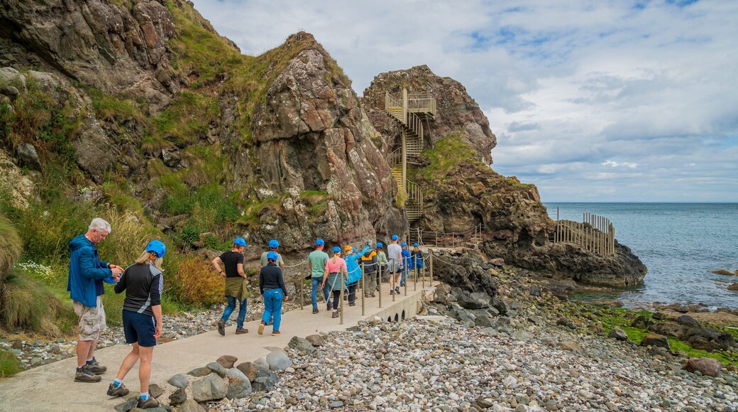 Ballystrudder showing rugged coastline and general coastal views as well as a small group of people