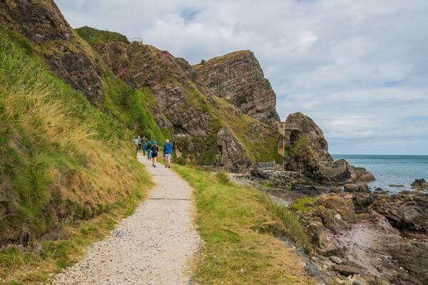 The Gobbins which includes rugged coastline and general coastal views
