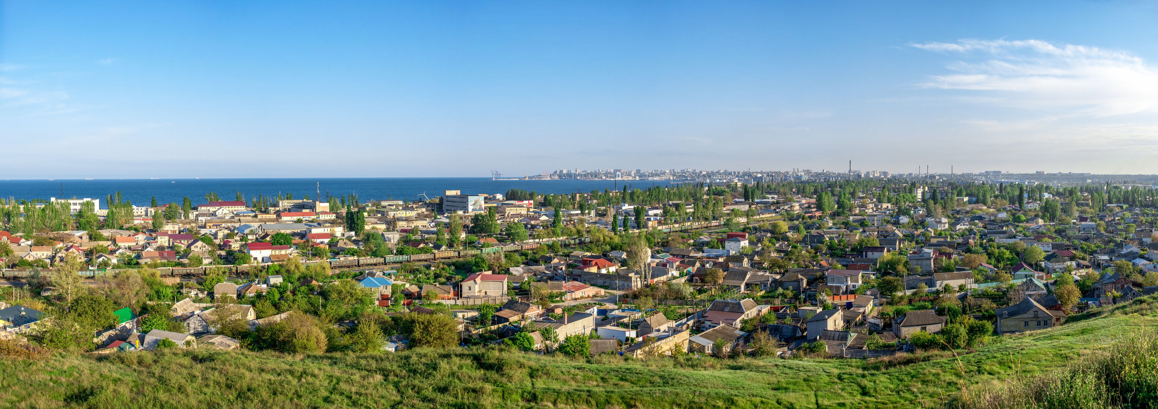 Panoramic top view of the industrial district of Odessa, Ukraine