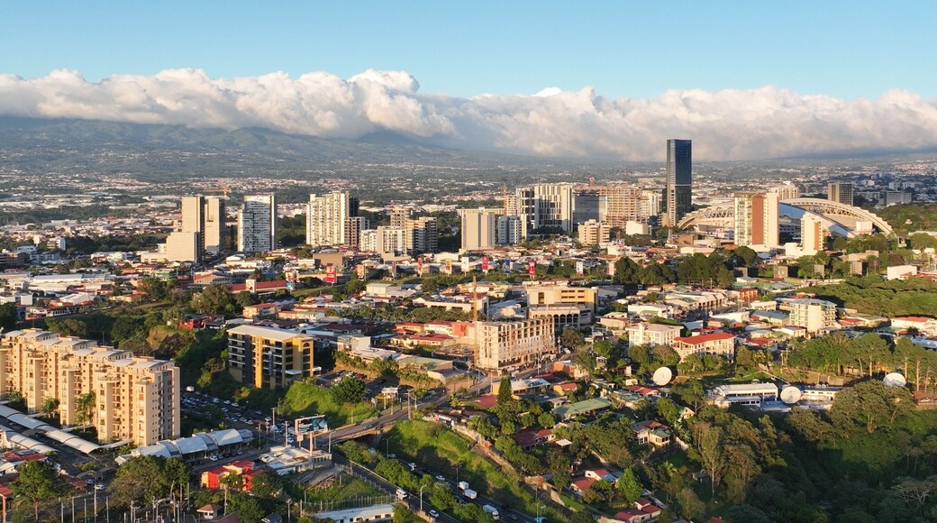 Aerial view of La Sabana Park, Costa Rica National Stadium and San Jose, Costa Rica Skyline