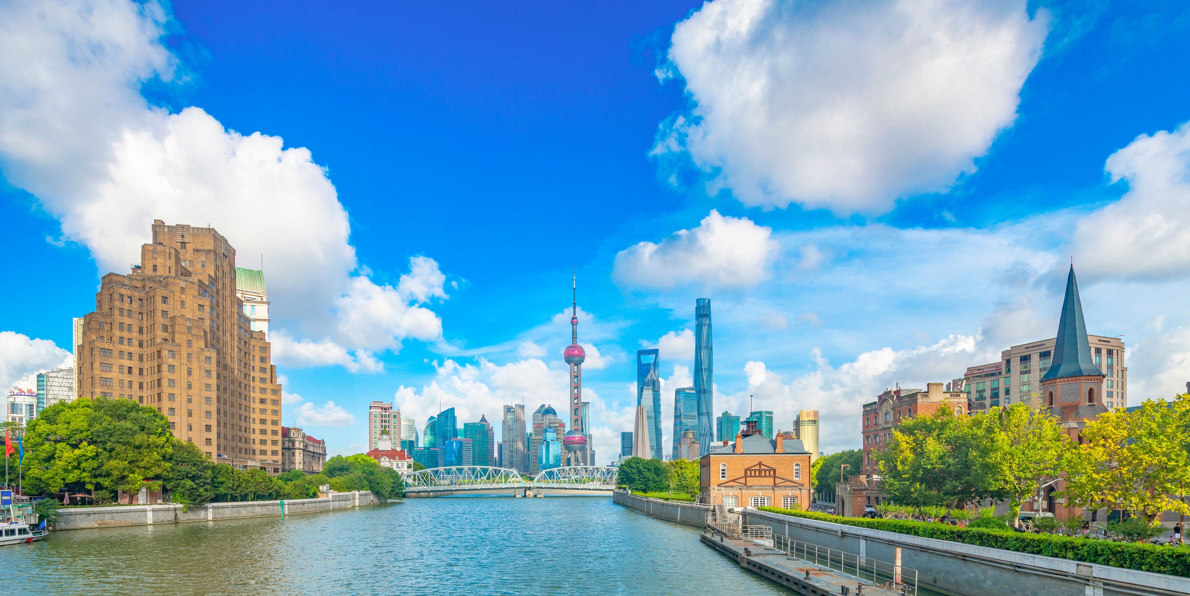 The Bund and Lujiazui's Cityscape on the Huangpu River in Shanghai, China