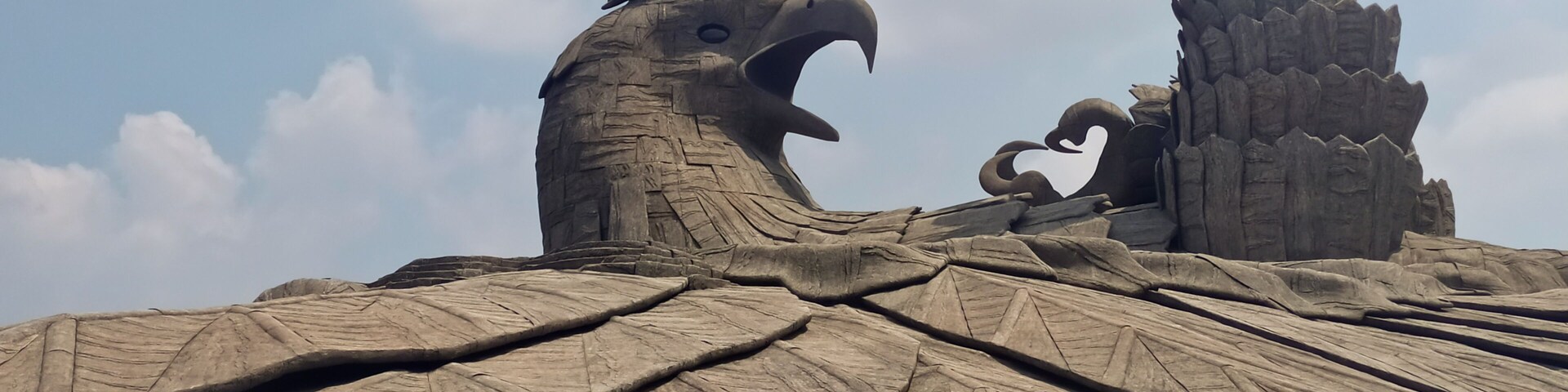 The beautiful view of jatayu bird sculpture looking upwards who fought with ravan for maa Sita. Jatayu earth centre, Kollam, Kerala, India: March 09, 2020