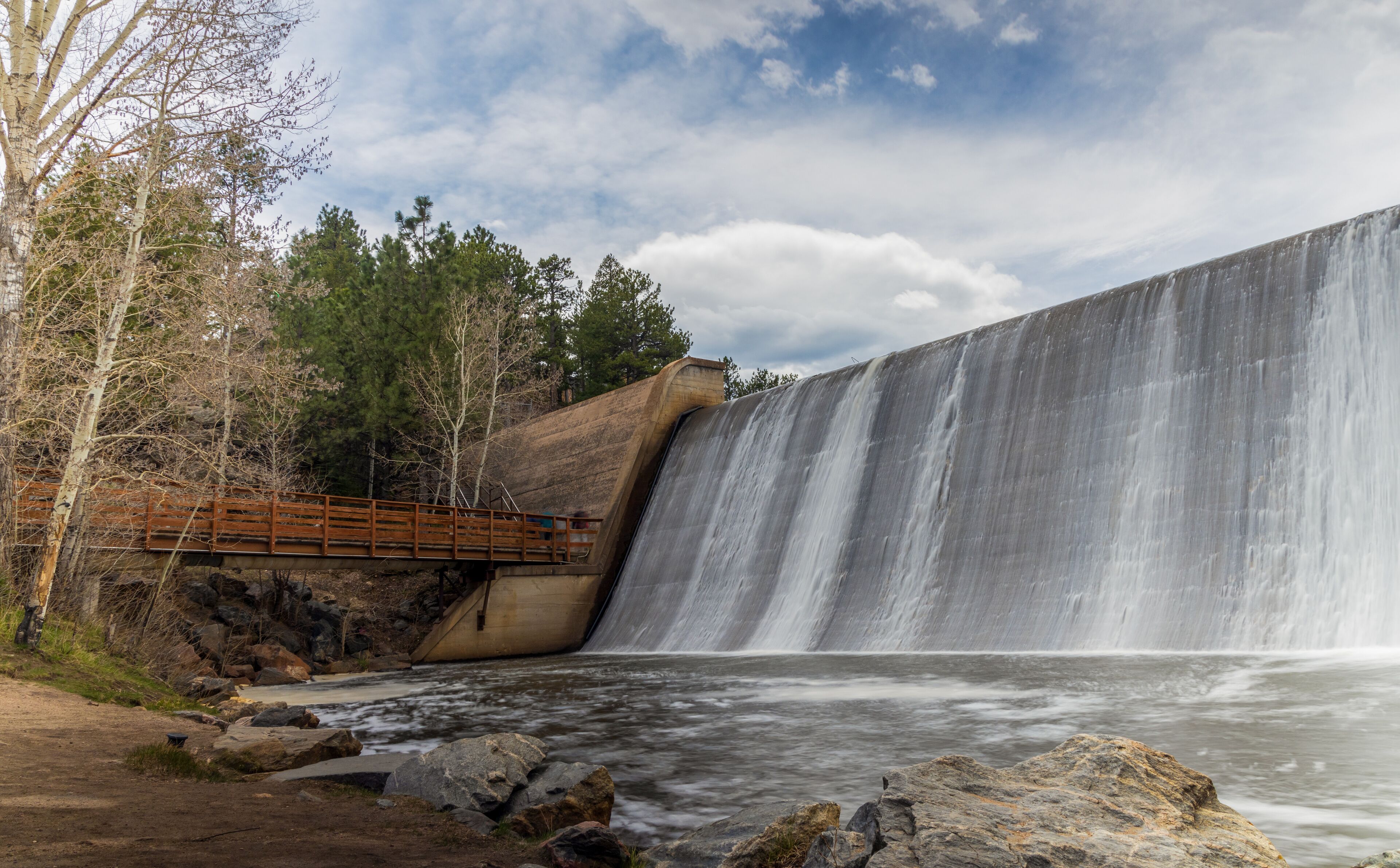 Beautiful Evergreen dam on Evergreen Lake in the Colorado Rocky Mountains