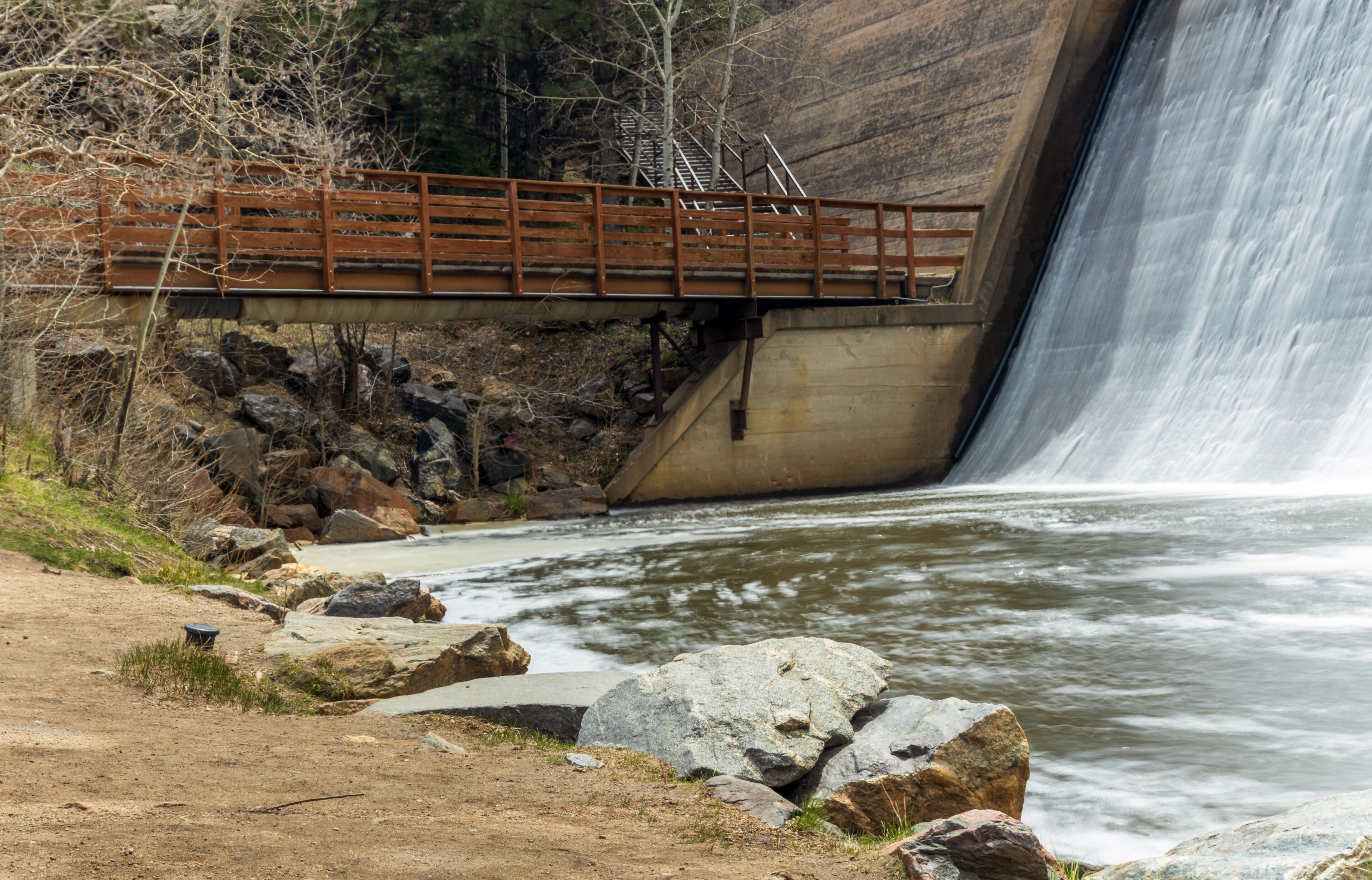 Beautiful Evergreen dam on Evergreen Lake in the Colorado Rocky Mountains