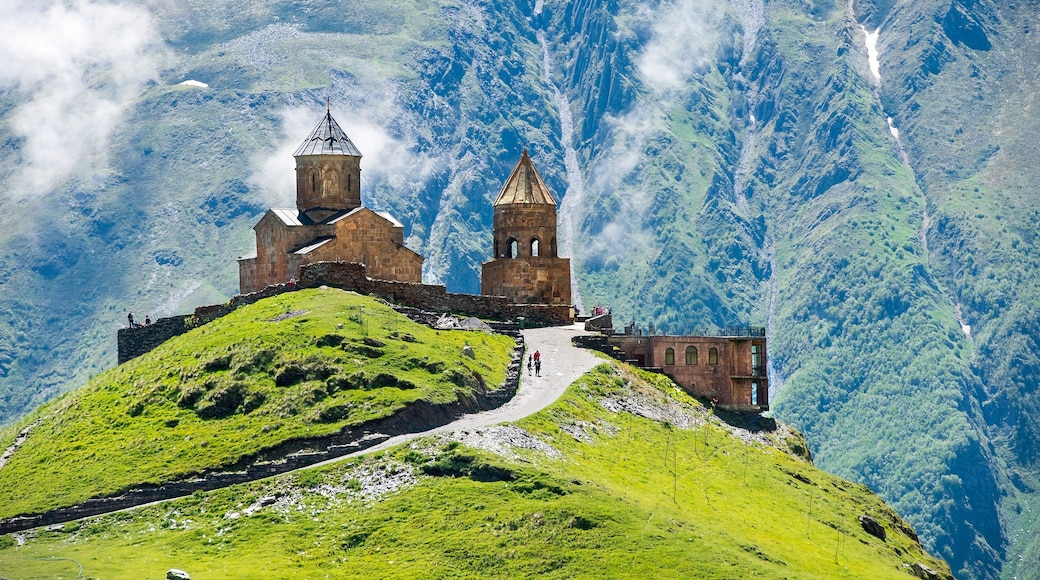 Gergeti Trinity Church (Tsminda Sameba), Holy Trinity Church near the village of Gergeti in Georgia, under Mount Kazbegi