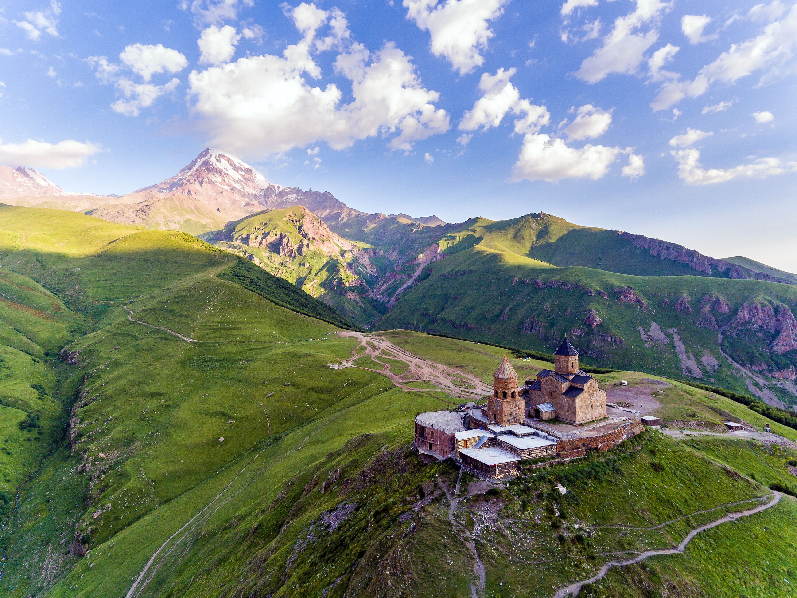 Gergeti Trinity Church Or Tsminda Sameba - Holy Trinity Church Near Village Of Gergeti In Georgia.