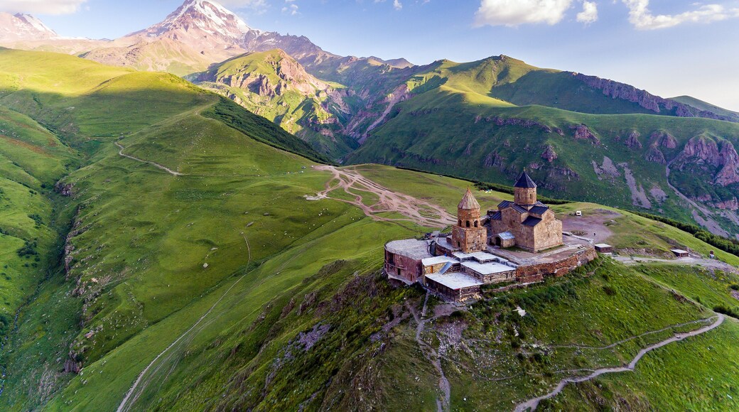 Gergeti Trinity Church Or Tsminda Sameba - Holy Trinity Church Near Village Of Gergeti In Georgia.