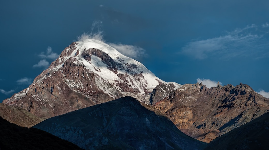 Kazbek mountain in the light of the rising sun