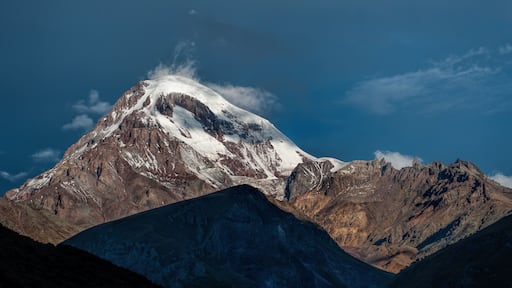 Kazbek mountain in the light of the rising sun