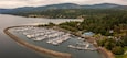 Aerial View of John Wayne Marina, Sequim, Washington. Sits on land donated by the famous actor’s family in recognition of his vision of a marina in the scenic Sequim Bay.
