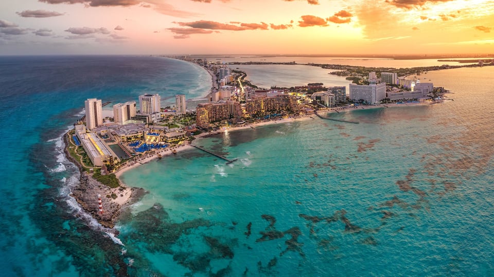 Cancun beach with beautiful sunset