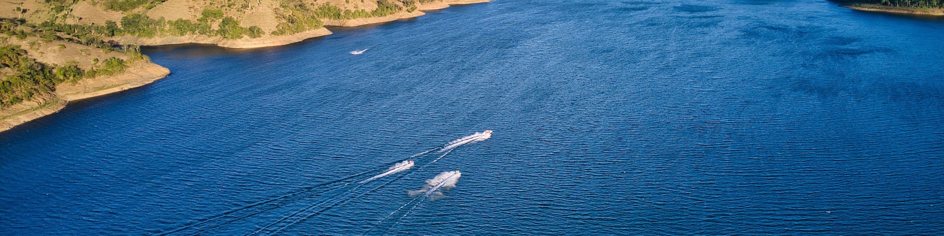 Jet ski in La Presa de Tavera in Santiago, Dominican Republic, aerial view