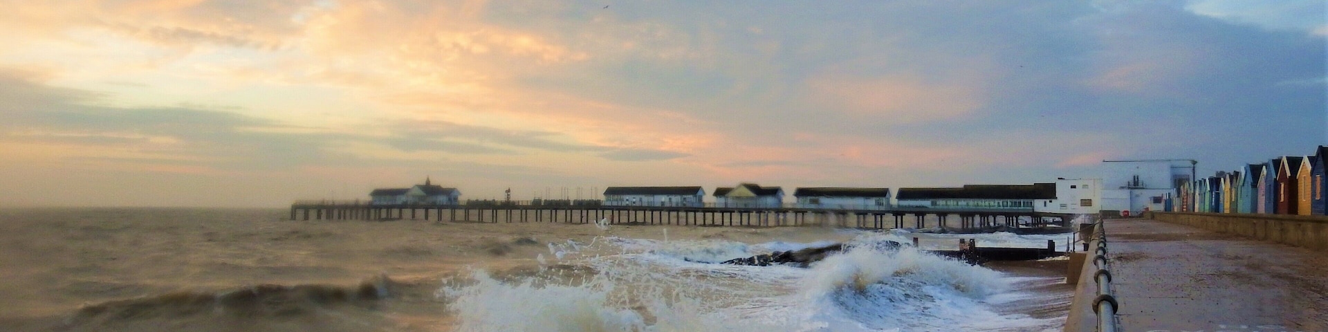 Southwold Pier at high tide creates lots of spectacular waves  and spray - it's easy to get soaked! #perspective