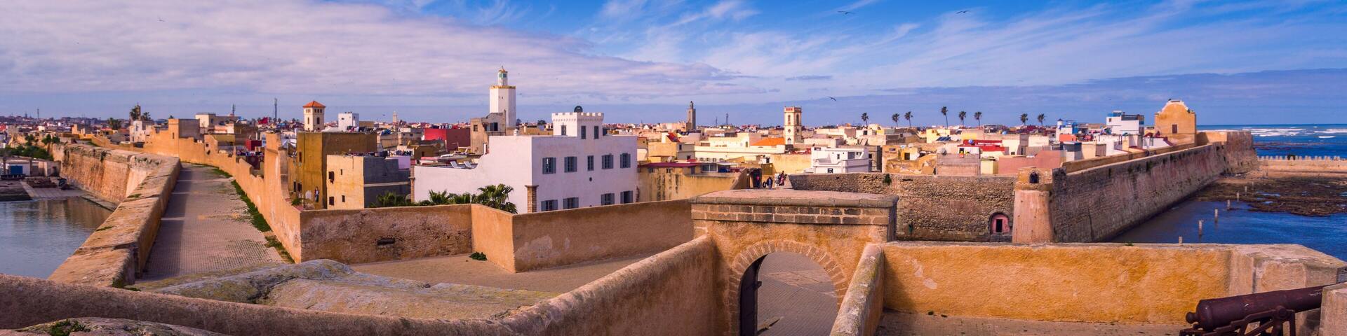 Panorama Portuguese fortress of El Jadida city in Casablanca-Settat, Morocco.