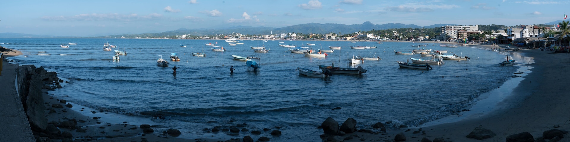 Bay and beach, Rincon de Guayabitos village, Compostela municipality, Pacific Ocean, Riviera Nayarit, Nayarit State, Mexico, Central America, America
