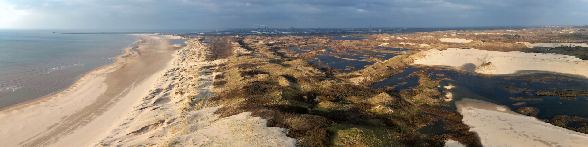 Aerial view of the coastal landscape near Bloemendaal aan Zee, North Holland, The Netherlands