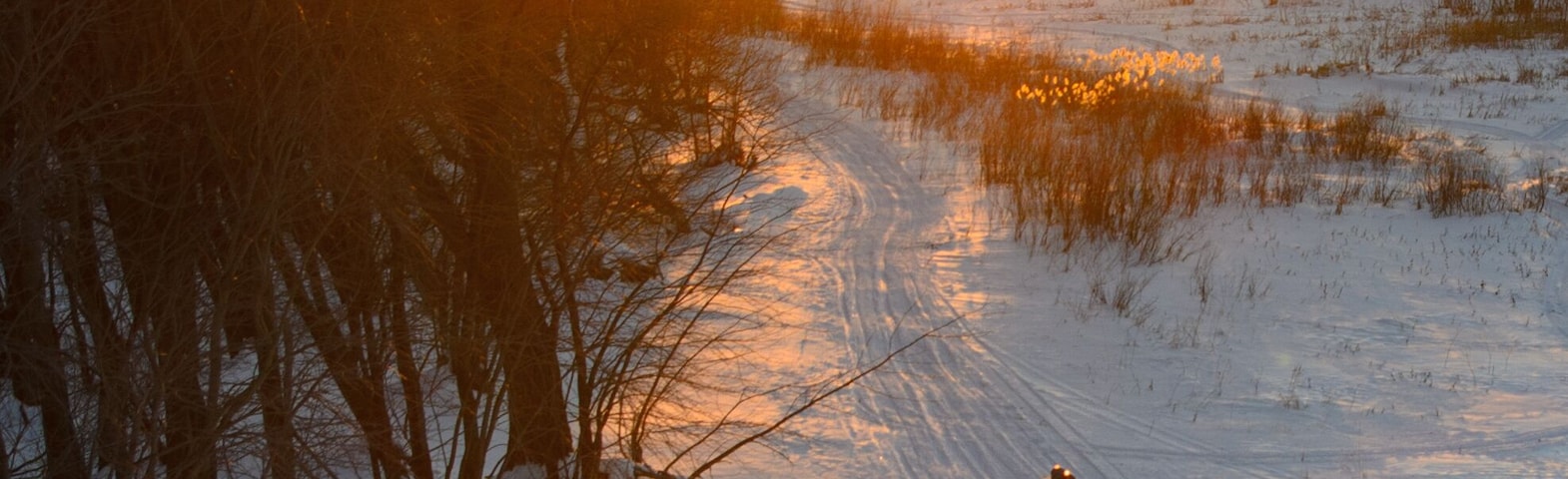 Snowmobiling at sunset