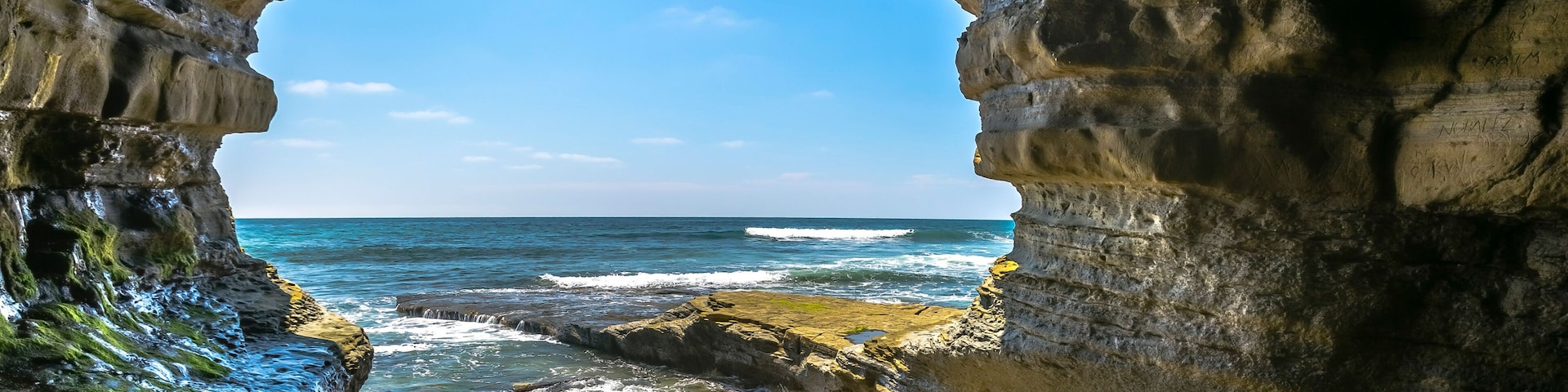 Sea cave in La Jolla overlooking Pacific Ocean