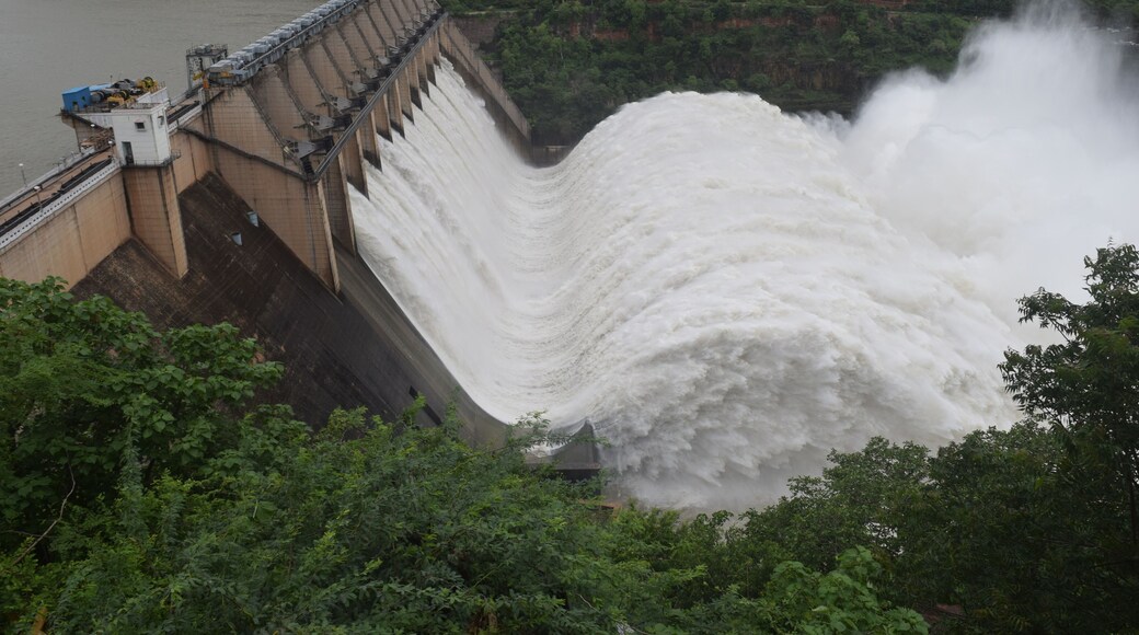 The Srisailam Dam is constructed Krishna River on the border of Mahabubnagar District, Telangana & Kurnool District, Andhra Pradesh near Srisailam temple town & is the 2nd largest capacity working