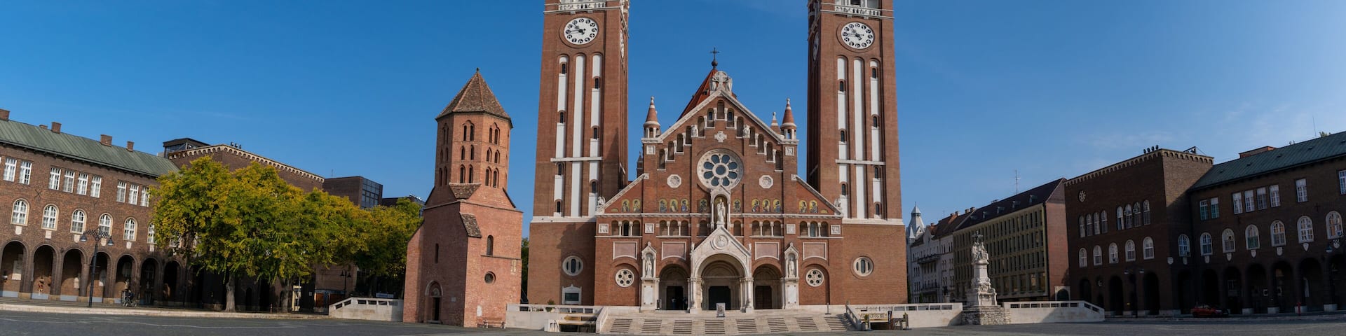 view of the twin-spire Roman Catholic Votive Church in Szeged