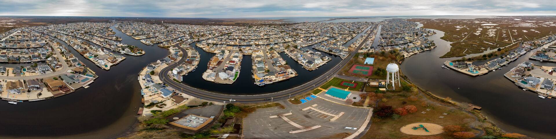 Aerial view of Beach Haven West.This is an unincorporated community located within Stafford Township, in Ocean County, New Jersey, United States.